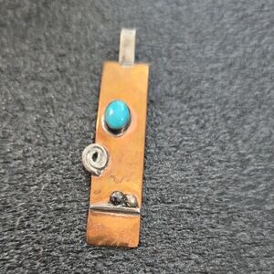 Handcrafted Copper and Silver Pendant with Turquoise Accent